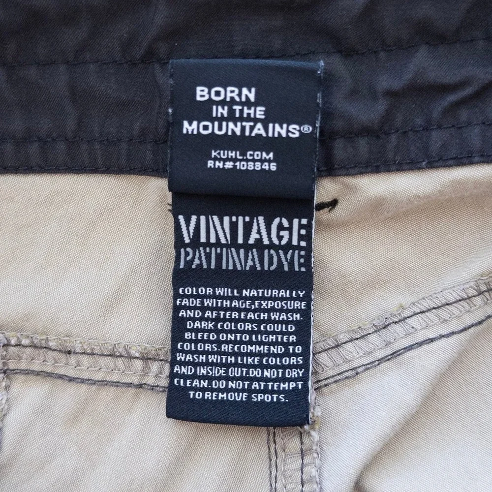 KUHL Mens Cargo Shorts 38 Green Vintage Patina Dye Hiking Utility Outdoor